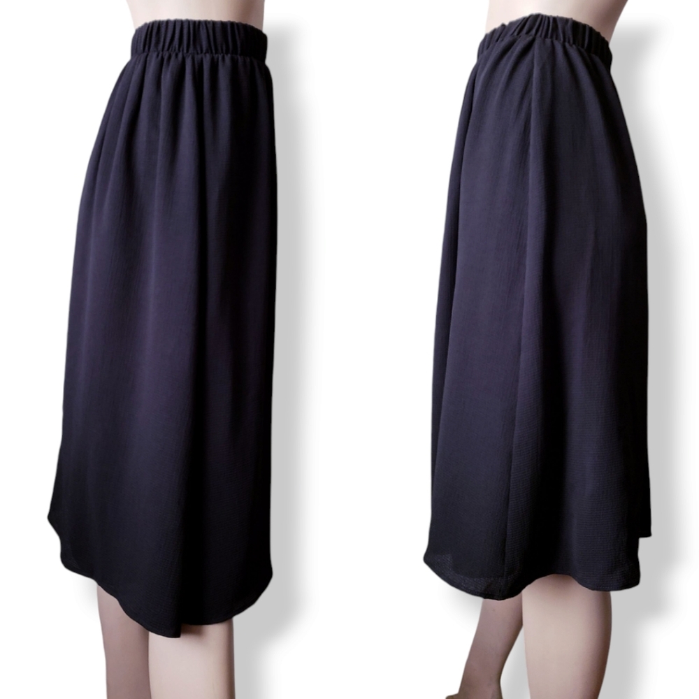 A'gaci Black Textured A-Line Midi Skirt - Picture 4 of 8